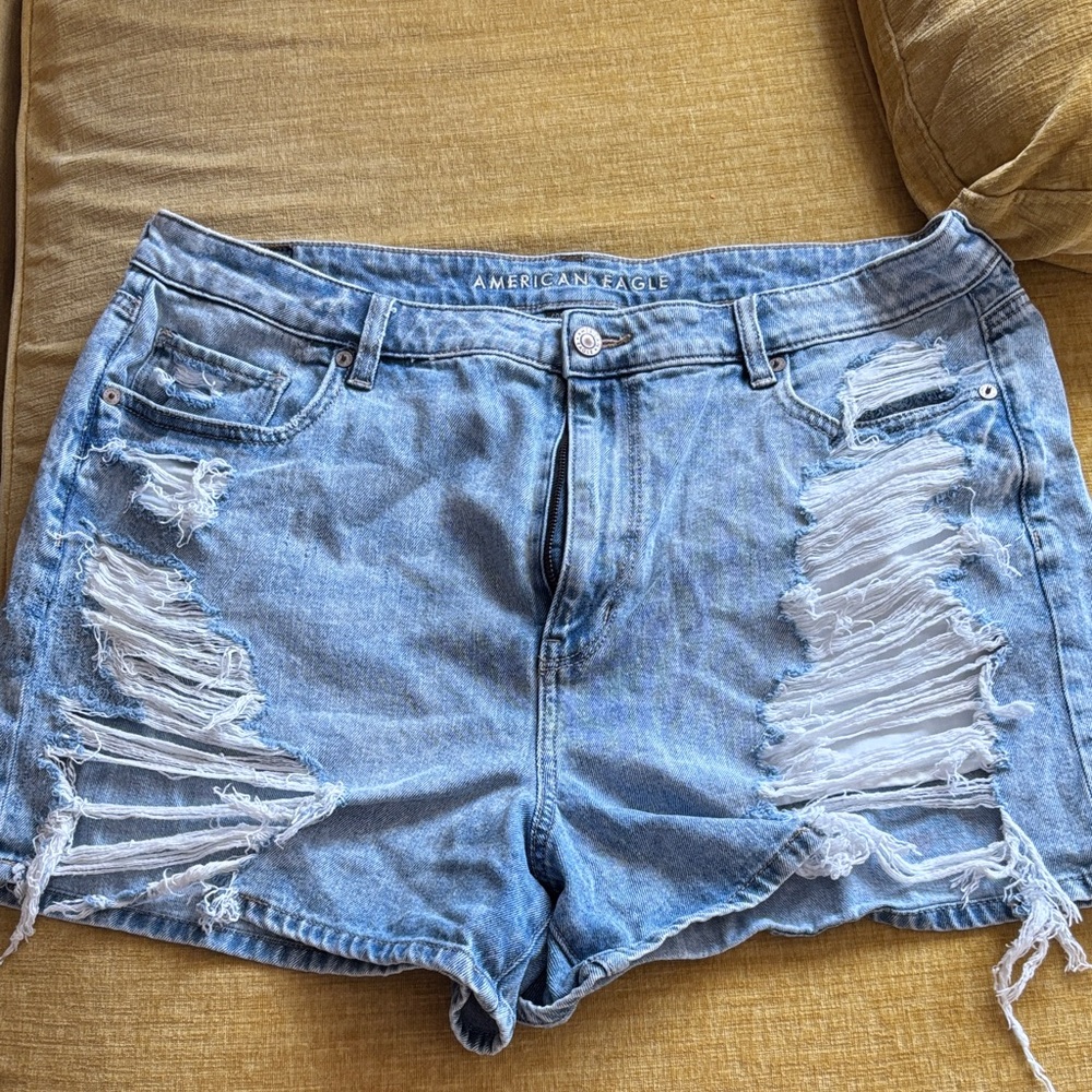 American Eagle Outfitters Heavily Distressed Light Blue Jean Shorts